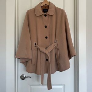 Lands’ End Tan Wool/Angora Cape Jacket Coat with Belt Size S/M
